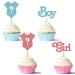 24Pcs Gender Reveal Cupcake Toppers Boy or Girl Glitter Cupcake Picks Kids Birthday Party Decors Baby Shower Party Decoration Supplies B-boy Or Girl