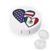Interlocking Hearts American Mexico Flag Round Case for Contact Lens Kit Storage Box with Mirror Portable Cute Lens Holder