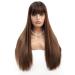 Highlight Blonde Remy Hair Wig with Bangs - 24 Inch Silky Soft Synthetic Wig for Women | Heat Resistant Fiber | Machine Made Glueless Full Wig - Buy Online on GoSupps.com