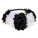 DreamLily Women's Hawaiian Stretch Rose Flower Headband Floral Crown for Garland Party BC12 (Black White) Black White One Size Red Rose Black