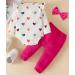 Koonde Baby Girl 3-Piece Outfit Set | Romper, Trouser & Headband | Cream Heart + Magenta | Sizes Newborn to 24 Months - Buy Online on GoSupps.com