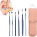 Skyrro Ear Wax Cleaner Ear Wax Cleaner Earwax Removal Kit 6pcs Stainless Steel Ear Pick Cleaning Set Spiral Tool Spoon with Pu Leather Case (Pink)