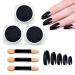 NOVAL Chrome Powder for Nails 3 Boxes Black Chrome Nail Powder Aurora Mica Powder Pigment Set, Pearlescent Shimmery Nail Powder with 3PCS Sponge Sticks for DIY Nail Art Decoration Nail Salon (Black).