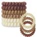 FIRSTPELLA 6 PCS Spiral Hair Ties for Women Girls - Cute Gradient Matte Hair Coils Waterproof Ponytail Holders No Damage Elastic Hair Ties for Thick Hair Accessories for Women Travel Gym - Brown
