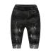 KIDSCOOL SPACE Baby Girl Boy Jeans Little Kid Elastic Waist Ripped Denim Pants 4-5 Years Black
