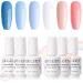 Gellen Gel Nail Polish Kit - Blue Peach Gel Colors Light Pink White Soak off Nail Art Design Gel Polish Set Salon/Home Gel UV LED Cured Manicure