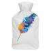 Colorful Feathers Hot Water Bottle With Cover Plush Bed Bottle Hand Warmer For Adults And Children 26.5X15.3cm
