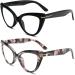 MMOWW 2-Pack Cat Eye Reading Glasses for Women - Stylish Blue Light Blocking Trendy Black & Pattern Comfortable Large Fit (3.0x) - Buy Online on GoSupps.com