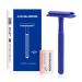 Copper Single Blade Razor for Gentle & Close Shave - Double Edge Safety Razor with 10 Blade Refills Long Handle Weighted Razor Eco-Friendly & Less Irritation Perfect for Sensitive Skin Indigo Purple