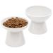 2 Extra Wide Raised Cat Bowls, Elevated Cat Bowls Anti-Vomiting Cat Feeder Whisker Stress-Fre Dog Two Bowls Ceramic Cat Feeding Bowls White