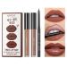 3Pcs Brown Matte Liquid Lipstick  Lip Liner  Lip Gloss Trio Lip Set - One Step Lips Makeup Kits Waterproof Long-Lasting Moisturizing Velvety Nude Lip Stain Make Up Gift Set (5)