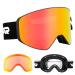 Vgooar OTG Ski Goggles with Magnetic Detachable Lens Frameless Ski Goggles with Cylindrical Lens Red