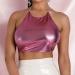 Shop BH Wide Straps Backless Sexy PU Top for Women Pink Nightclub Vest with Hollow Neckholder - Buy Online on GoSupps.com