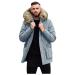 GXLONG Mens Solid Color Fur Hood Parka Coat Long Sleeve Full Zip Cotton Padded Military Jacket Winter Outdoor Windbreaker Small Gray
