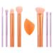 Real Techniques Level Up Brush And Sponge Kit Makeup Brushes For Eyeshadow Foundation Blush & Bronzer Makeup Blending Sponge Professional Quality Makeup Tools Synthetic Bristles 8 Piece Set