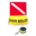 DiveSafe Scuba Round Buoy Float  with Collapsible Flag Stiffener, Split Ring and 100ft High Visibility Neon Yellow Finger Reel (ABS) for Surface Signaling
