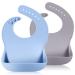 Vicloon Silicone Baby Bib 2PCS Baby Weaning Bibs Waterproof Baby Feeding Bibs Adjustable with Wide Food Catcher Pocket Unisex Toddler Bibs (Grey-Blue)