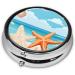 Seashells Sand Round Pill Box - 3 Compartment Portable Travel Medicine Organizer | Mini Decorative Pocket Purse for Vitamins & Tablets - Buy Online on GoSupps.com