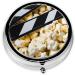 Cinema Movie Clapboard & Popcorn Round Pill Box - 3 Compartment Mini Decorative Travel Organizer for Medicine Tablets & Vitamins - Buy Online on GoSupps.com