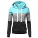 Bigfanshu Womens Fashion Casual Hoodies Sweatshirt Patchwork Ladies Hooded Blouse Warm for Winter Blue