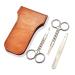Professional Stainless Steel Curved Rounded Facial Hair Scissors Tweezers Set For Men Moustache Nose Hair Beard Trimming Scissors Safety Use for Eyebrows Eyelashes Ear Hair - PU Leather Bag