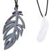 Chew Necklace for Sensory Kids Adults | Silicone Pendant Teething Jewelry | Baby Teether Necklace for Mom | Oral Motor Chewing Aids Made Soft | Adjustable | 2 Pack Grey leaf