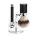 M hle Traditional Razor Set - Silvertip fibre brush plane with closed comb chrome -plated metal stand noble resin handle black