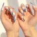 Bohen long coffin false nails glossy grade fake nail ballerina party 24 pcs press nail for women and girls (gray) geometric