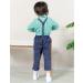 Mint Green Baby Boy 4pcs Gentleman Wedding Suit Set 18-24 Months - Long Sleeves Striped Shirts, Trousers, Suspenders, Bowtie - Buy Online on GoSupps.com