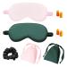 Silk Sleep Mask Silk Sleep Eye Cover with Ear Plugs and Silk Hair Loop and Silk Storage Bag with Elastic Strap Effective Shading Blindfold for Women Men.( Pink & Dark Green)