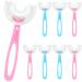 Nuenen 8 Pieces Kids U Shaped Toothbrush Manual Training Tooth Brush with Soft Silicone Brush Head Whitening Massage Toothbrush Whole Mouth Toothbrush 360 Oral Teeth Cleaning (Long Handle) Long Handle Blue  Pink