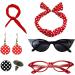 Dyeulget 50s Costumes for Women 1950s Headbands and Drop Earrings Set | Cat Eye Glasses with Vintage Polka Dot Hair Bands and Headband for Women Red One Size - Buy Online on GoSupps.com