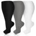 3 Pairs Plus Size Compression Socks for Women & Men 20-30 mmHg Wide Calf Extra Large Knee High Flight Socks Compression Stockings for Circulation Support 3XL 3PCS-Black White Gray