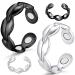 Vicmag 2PCS Copper Rings for Women 7X Ultra Strength Magnetic 99.99% Solid Pure Copper Adjustable with Gift Box (Leaf Black & Silver)