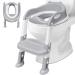 Potty Training Toilet Seat for Kids with Step Stool Ladder, Toddlers Comfortable Toilet Chair with Anti-Slip Pads and Safe Handle, Soft Cushion Toilet Training Seat for Boys Girls - Gray