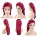 LadayPoa Long Satin Sleep Cap 2 Pcs Set for Women - Large Silky Bonnet with Button for Curly Hair Protection, Black+Red - Buy Online on GoSupps.com
