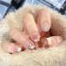 24Pcs/Set Press On Nails Short cute and Pure desire pearl long diamond bunny exploding powder blusher False Nails Acrylic Fake Nails Full Cover Nails Manicure Press on nails for Women and Girls