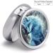 Round Blue Fox Print Pill Box - 3 Compartment Decorative Metal Organizer - Portable Pocket Medicine Case - Buy Online on GoSupps.com