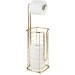 mDesign Steel Metal Free Standing Toilet Paper Holder with Storage for Bathroom Floor Stand Holder 3 Toilet Tissue Roll Dispenser for Master or Guest Bath Powder Room Omni Collection Soft Brass