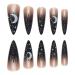 Buy 24 Pcs Halloween French Tip Press on Nails - SHANRUN Long Stiletto Almond Black Ombre Gel X Nail Art with Sequins & Jelly Glue | International Shipping Available - Buy Online on GoSupps.com