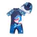 BONVERANO Baby Boys Swimsuit Toddler Bathing Suit Short-Sleeve Zipper One Piece Swimwear with UPF 50+ Sun Protection 3-6 Months Surf Shark