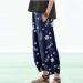 Women's Lovely Nursling Cropped Linen Pants - Blue, Large | Relaxed Comfort, Boho Beach Style | Work Casual Wear - Buy Online on GoSupps.com