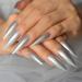 Long Stiletto Silver Glitter Press On Nails - High Gloss Reusable Acrylic Full Cover Fake Nails Kit (24 Pieces) - International Shipping Available - Buy Online on GoSupps.com