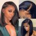 Nadula Short Straight Asymmetrical Bob Wigs Human Hair 13x4 Lace Front Side Part Bob Wig 100% Unprocessed Brazilian Virgin Hair Lace Frontal Bob Wig Pre Plucked with Baby Hair 150% Density 12inch 12 Inch Side Part Bob Wig