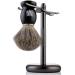 Miusco Natural Badger Hair Shaving Brush and Shaving Stand Set, Dark Chrome, Black, Compatible with Safety Razor, Cartridge Razor and Disposable Razor