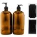 32-Ounce Amber Glass Lotion Pump Bottles (2-Pack) Quart Size Brown Bottles w/Black Plastic Locking Pump Dispensers Includes Chalk Labels