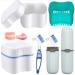 Hioph Denture Case Kit 2 Denture Bath Cups 2 Denture Cleaner Brushes 2 Portable Toothbrush Box Strainer Basket Retainers Denture Care Bath Box for Dentures Braces Mouth Guard or Traveling Green 6 Piece Set