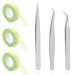 3 Rolls Eyelash Extension Tape with Tweezers  SourceTon Micropore Fabric Tape Roll 0.5 Inch 10 Yards (Green) with 3 PCS Straight Pointed and Curved Tweezers ( Silver )