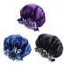 Healifty 3PCS Double Layer Satin Bath Cap Women Sleeping Cap Wide Band Satin Bonnet Elastic Nightcap for Home Travel (Purple+Black+Gem Blue) Picture 1