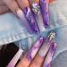 24 Pcs Fake Nails Long Coffin Violet Press on Nails Purple Stick on Nails Full Cover False Nails with Rhinestone Designs Matte Extra Long Glue on Nails Acrylic Nails for Women and Girls 8